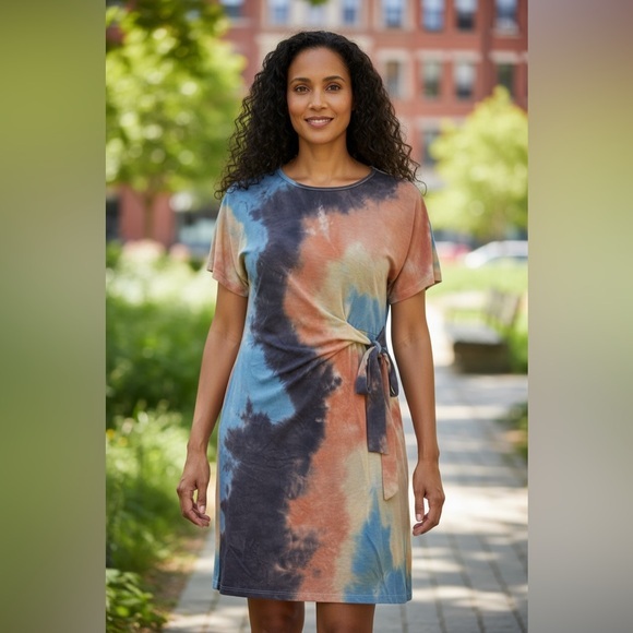 BloomChic Dresses & Skirts - Tie-Dye Midi Dress Side Knot – Size 10 Women's Comfy dress